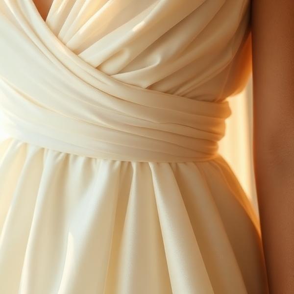 Close-up detail of a silk wedding dress