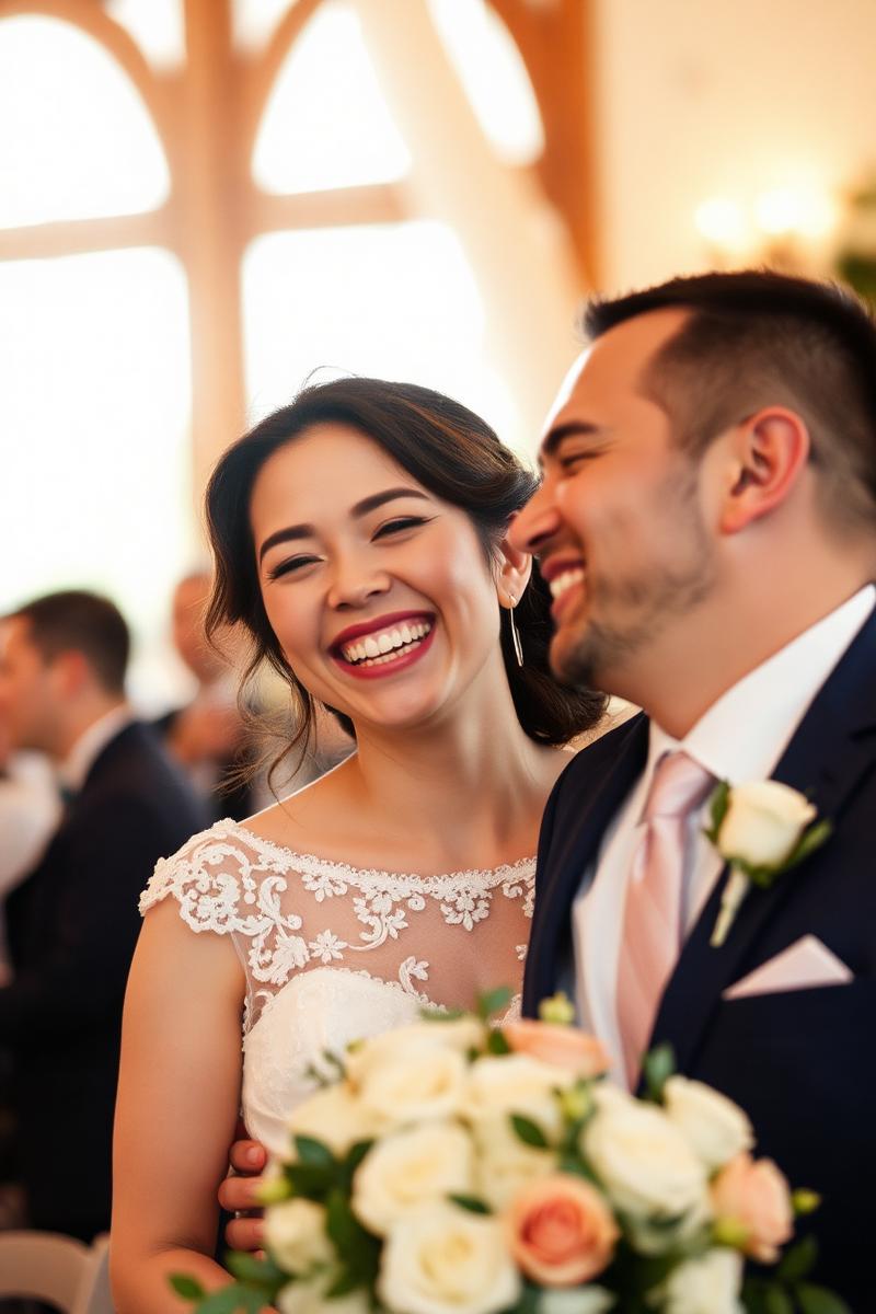 Candid wedding laughter