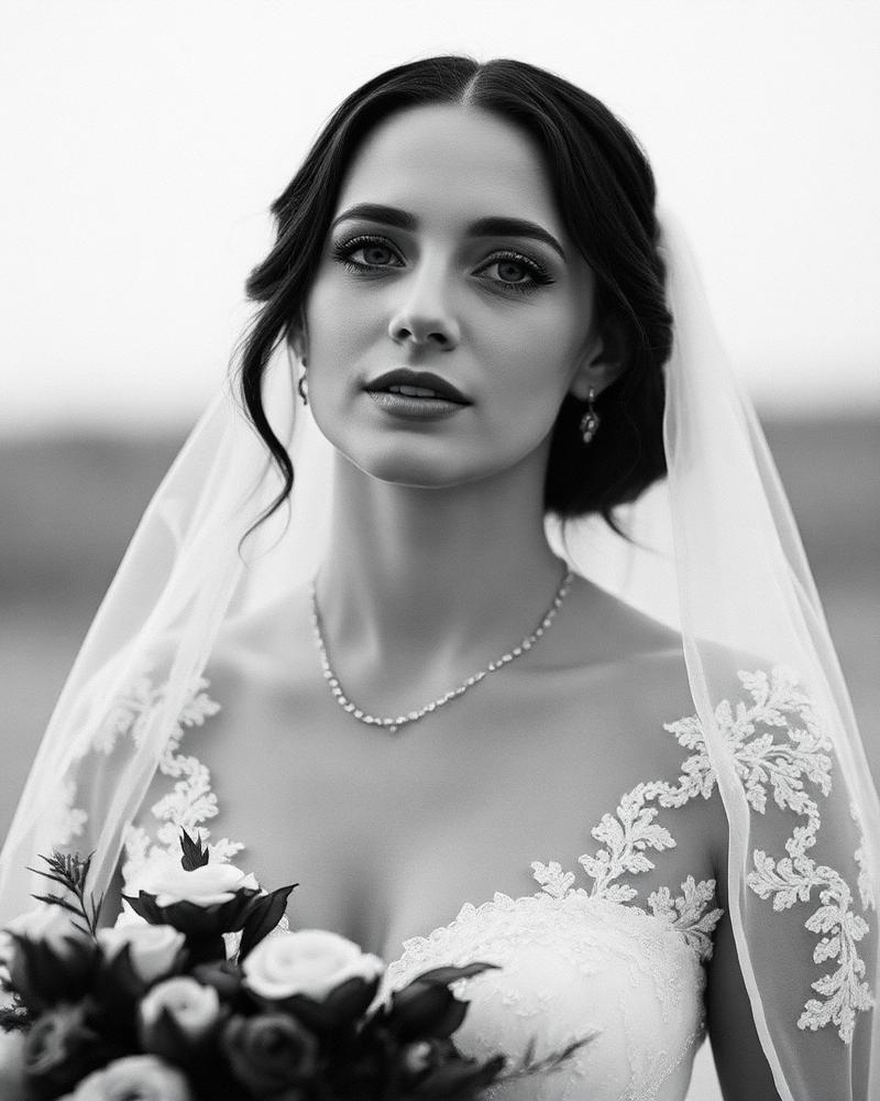Black and white bridal portrait